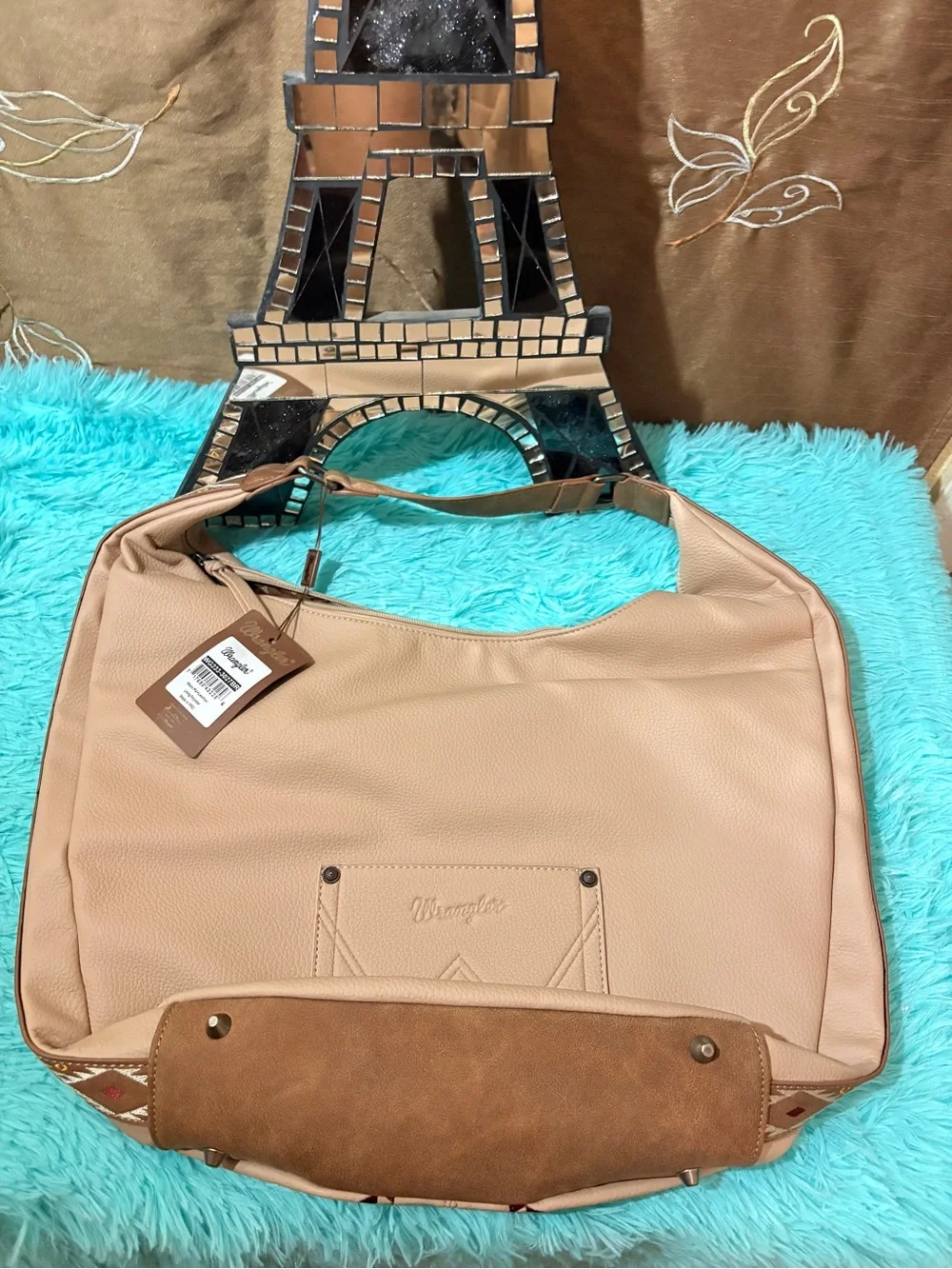Wrangler By Montana West Aztec Embroidered Large Hobo Bag PU +Leather NWT